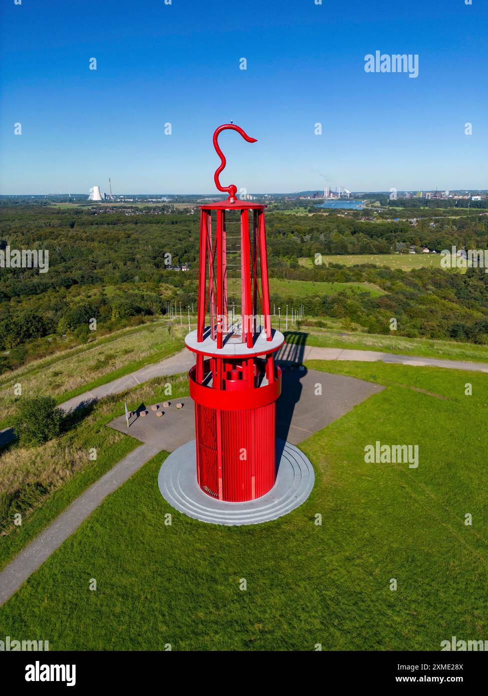 Punta di Rheinpreussen a Moers, cartello di punta di spoil Das Geleucht, installazione leggera, sul Reno vicino a Duisburg Bruckhausen, Marxloh, ThyssenKrupp Foto Stock