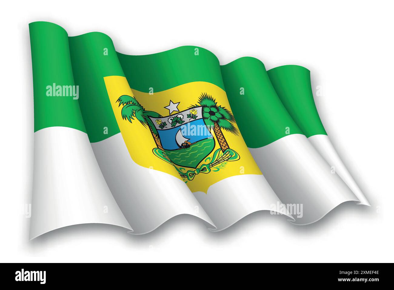 Realistica bandiera sventolante del Rio grande do Norte, stato del Brasile, isolata su sfondo bianco Illustrazione Vettoriale