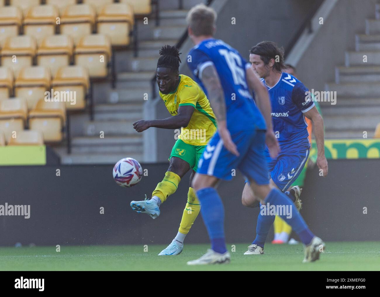 Norwich, Regno Unito, 26 luglio 2024. Jonathan Rowe di Norwich City, in occasione di Norwich vs FC Magdeburg Pre-Season Friendly, Carrow Road, Norwich, Regno Unito, 26.07.2024 Foto Stock