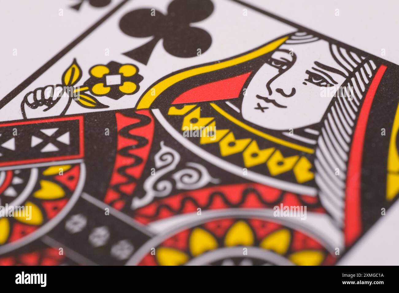 Primo piano di una carta da gioco con la Regina dei club Foto Stock