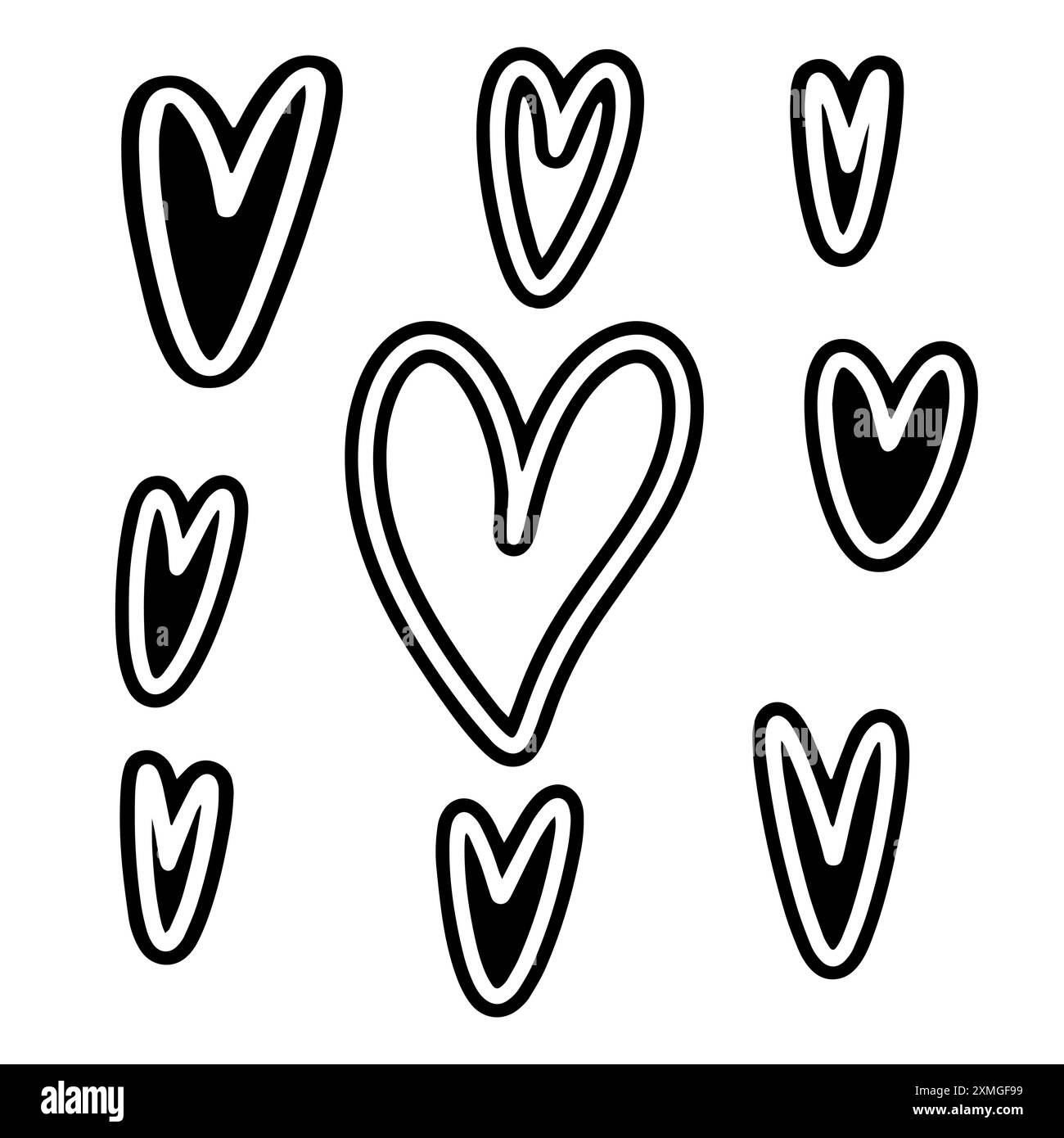 Sfondo cuore vettoriale. Grafico batik del gruppo di elementi geometrici. Pittura a doodle disegnata a mano. Tratto pennello illustrazione del design. Sfondo artistico senza interruzioni. Concetto di San Valentino Illustrazione Vettoriale