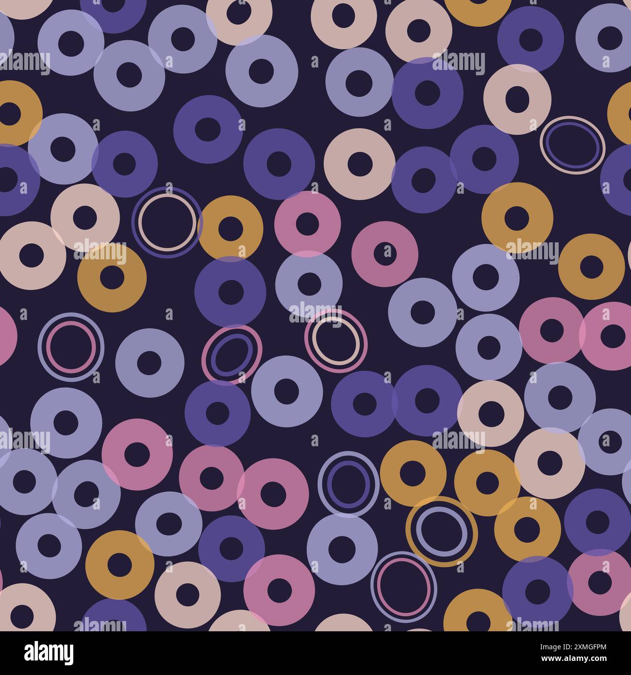 Sfondo del gruppo vettoriale. Grafica batik del gruppo geometria rotonda. Pittura a scarabocchi circolare disegnata a mano. Tratto pennello illustrazione modello di disegno. Senza interruzioni. Concetto di vettore di sfondo. Viola, giallo, rosa Illustrazione Vettoriale