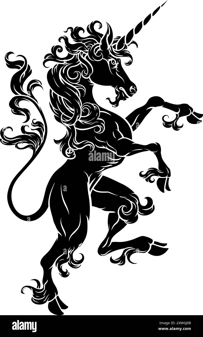 Stemma araldico dilagante di cavallo unicorno Illustrazione Vettoriale