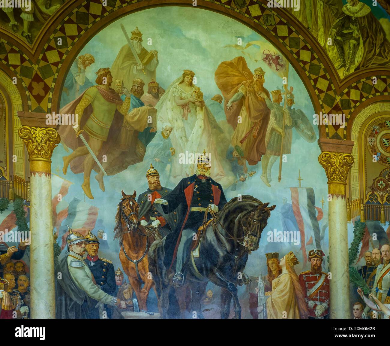 Kaiserpfalz Goslar die Kaiserpfalz Goslar umfasst ein Areal von etwa 340 mal 180 Metern, gelegen am Fuß des Rammelsbergs im Süden der Stadt Goslar, auf dem sich im Wesentlichen das Kaiserhaus, das ehemalige Kollegiatstift St. Simon und Judas, Die Pfalzkapelle St. Ulrich und die Lifinbenkirche Libubenkirche. befanden. Die zwischen 1040 und 1050 unter Heinrich III. Errichtete Kaiserpfalz ist ein einzigartiges Denkmal weltlicher Baukunst. über 200 Jahre wurde hier auf zahlreichen Reichs-und Hoftagen deutsche und Europäische Geschichte geschrieben. Der Kaisersaal mit den Wandbildern von Hermann W. Foto Stock