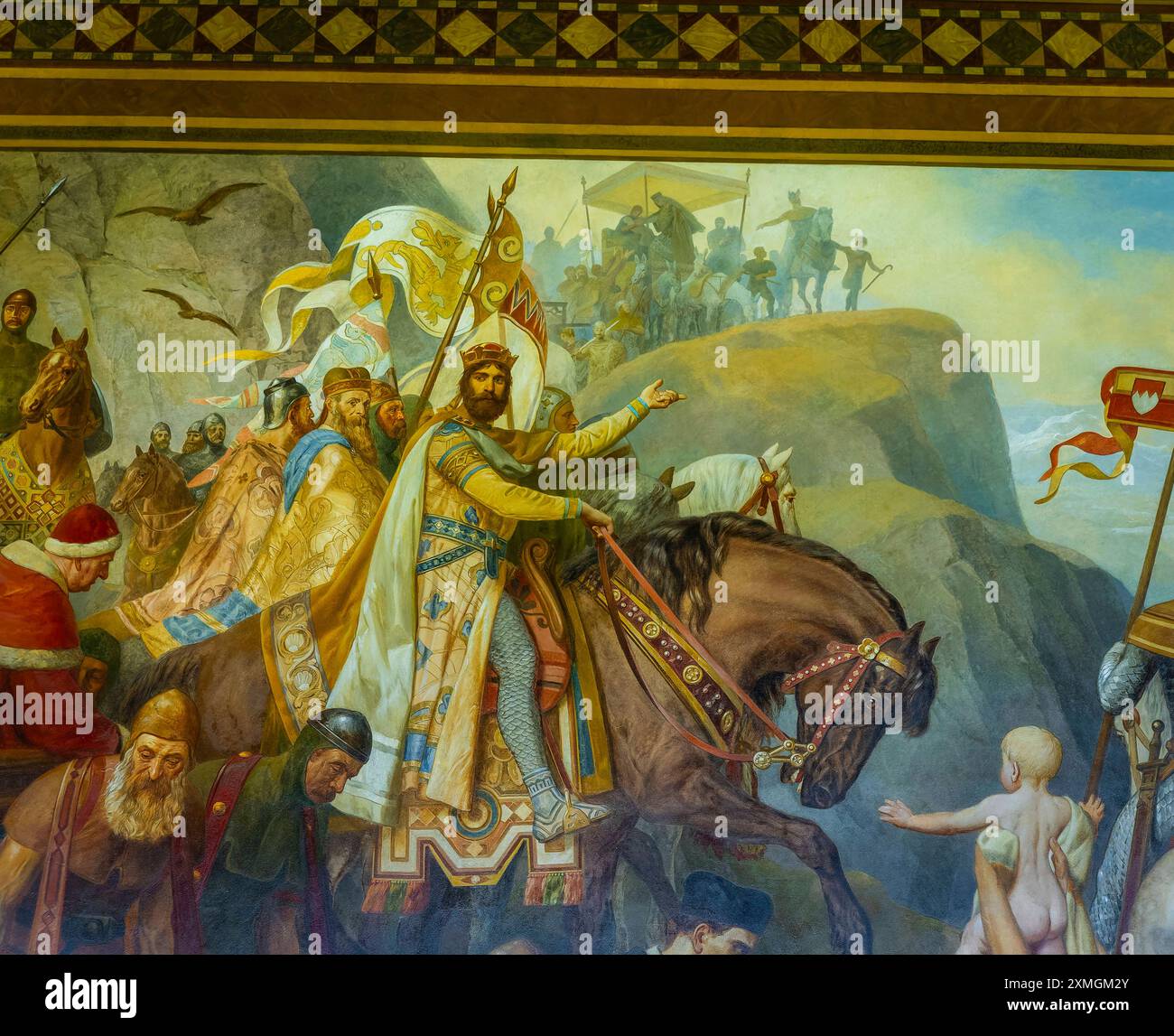 Kaiserpfalz Goslar die Kaiserpfalz Goslar umfasst ein Areal von etwa 340 mal 180 Metern, gelegen am Fuß des Rammelsbergs im Süden der Stadt Goslar, auf dem sich im Wesentlichen das Kaiserhaus, das ehemalige Kollegiatstift St. Simon und Judas, Die Pfalzkapelle St. Ulrich und die Lifinbenkirche Libubenkirche. befanden. Die zwischen 1040 und 1050 unter Heinrich III. Errichtete Kaiserpfalz ist ein einzigartiges Denkmal weltlicher Baukunst. über 200 Jahre wurde hier auf zahlreichen Reichs-und Hoftagen deutsche und Europäische Geschichte geschrieben. Der Kaisersaal mit den Wandbildern von Hermann W. Foto Stock