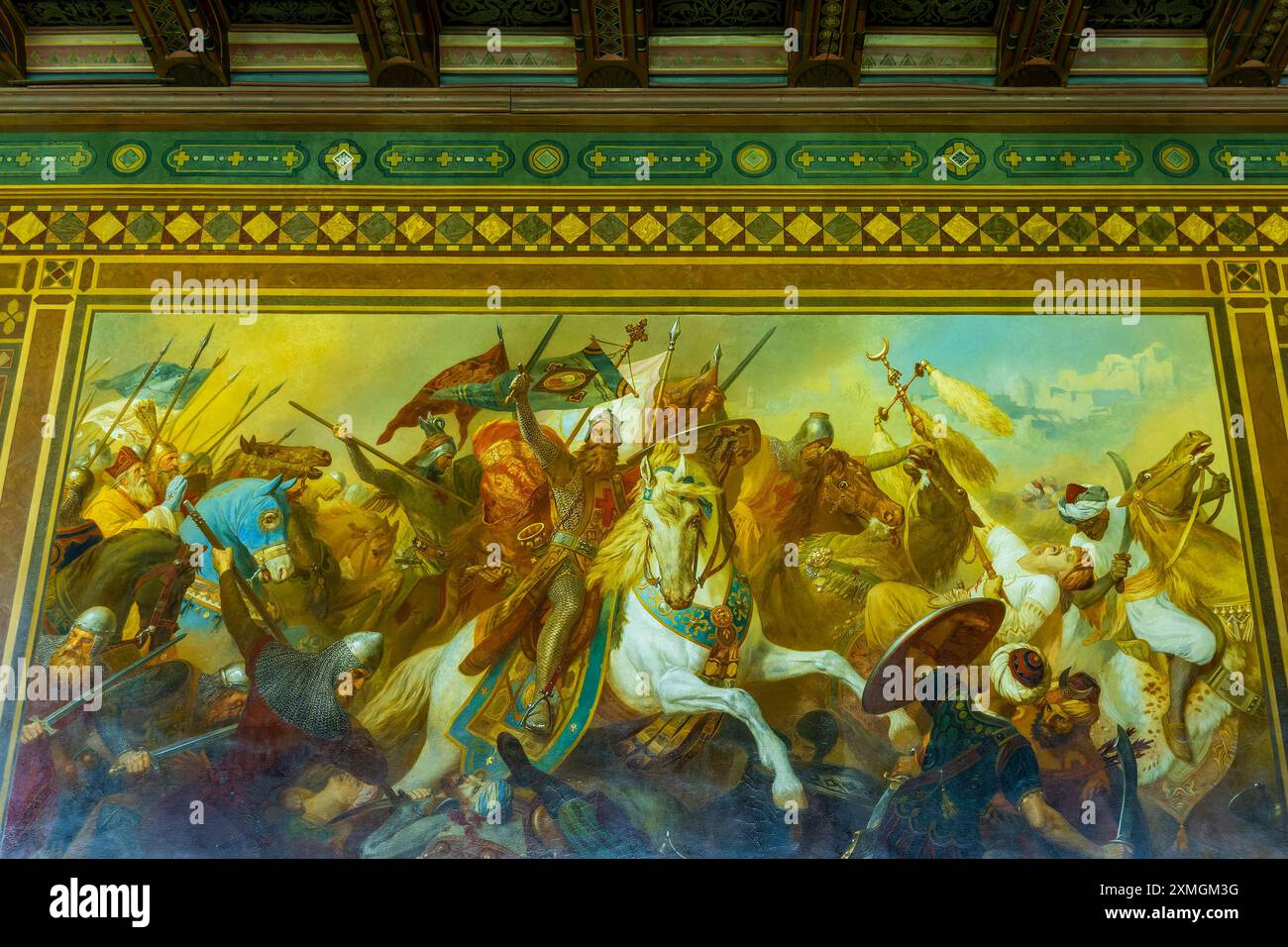 Kaiserpfalz Goslar die Kaiserpfalz Goslar umfasst ein Areal von etwa 340 mal 180 Metern, gelegen am Fuß des Rammelsbergs im Süden der Stadt Goslar, auf dem sich im Wesentlichen das Kaiserhaus, das ehemalige Kollegiatstift St. Simon und Judas, Die Pfalzkapelle St. Ulrich und die Lifinbenkirche Libubenkirche. befanden. Die zwischen 1040 und 1050 unter Heinrich III. Errichtete Kaiserpfalz ist ein einzigartiges Denkmal weltlicher Baukunst. über 200 Jahre wurde hier auf zahlreichen Reichs-und Hoftagen deutsche und Europäische Geschichte geschrieben. Der Kaisersaal mit den Wandbildern von Hermann W. Foto Stock