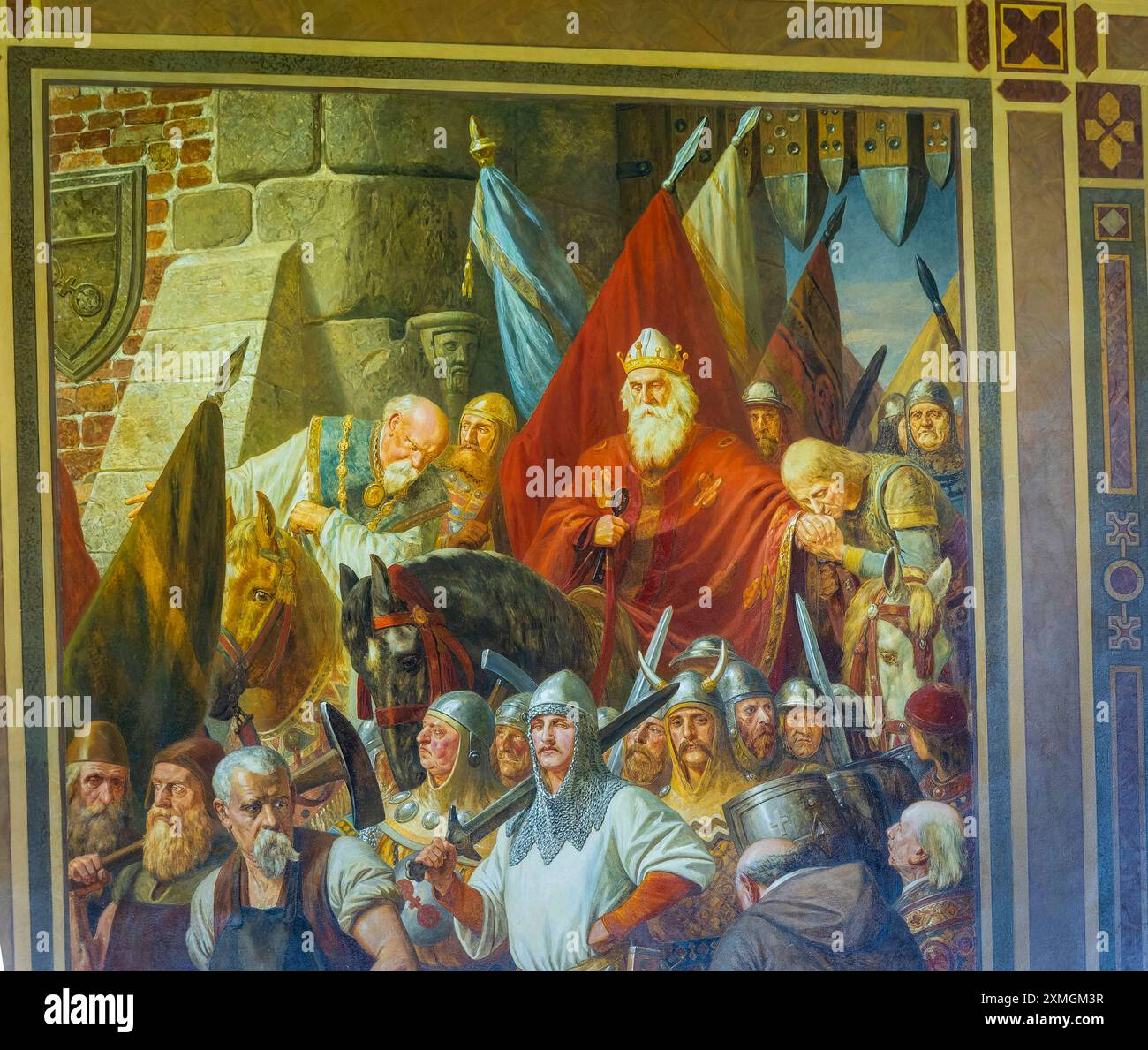 Kaiserpfalz Goslar die Kaiserpfalz Goslar umfasst ein Areal von etwa 340 mal 180 Metern, gelegen am Fuß des Rammelsbergs im Süden der Stadt Goslar, auf dem sich im Wesentlichen das Kaiserhaus, das ehemalige Kollegiatstift St. Simon und Judas, Die Pfalzkapelle St. Ulrich und die Lifinbenkirche Libubenkirche. befanden. Die zwischen 1040 und 1050 unter Heinrich III. Errichtete Kaiserpfalz ist ein einzigartiges Denkmal weltlicher Baukunst. über 200 Jahre wurde hier auf zahlreichen Reichs-und Hoftagen deutsche und Europäische Geschichte geschrieben. Der Kaisersaal mit den Wandbildern von Hermann W. Foto Stock