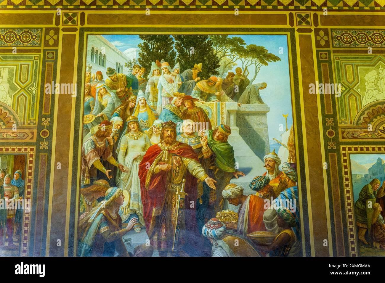 Kaiserpfalz Goslar die Kaiserpfalz Goslar umfasst ein Areal von etwa 340 mal 180 Metern, gelegen am Fuß des Rammelsbergs im Süden der Stadt Goslar, auf dem sich im Wesentlichen das Kaiserhaus, das ehemalige Kollegiatstift St. Simon und Judas, Die Pfalzkapelle St. Ulrich und die Lifinbenkirche Libubenkirche. befanden. Die zwischen 1040 und 1050 unter Heinrich III. Errichtete Kaiserpfalz ist ein einzigartiges Denkmal weltlicher Baukunst. über 200 Jahre wurde hier auf zahlreichen Reichs-und Hoftagen deutsche und Europäische Geschichte geschrieben. Der Kaisersaal mit den Wandbildern von Hermann W. Foto Stock