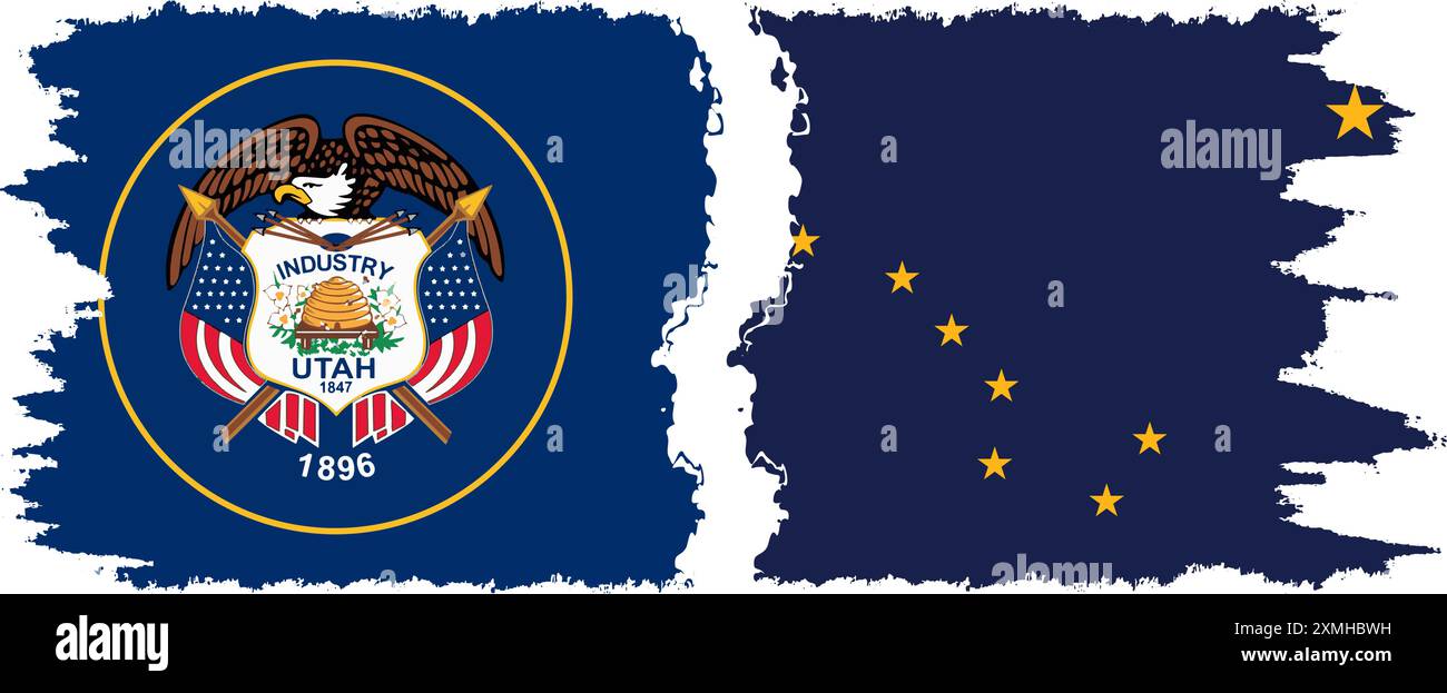 Alaska e Utah, stati grunge pennello flag connessione, vettore Illustrazione Vettoriale