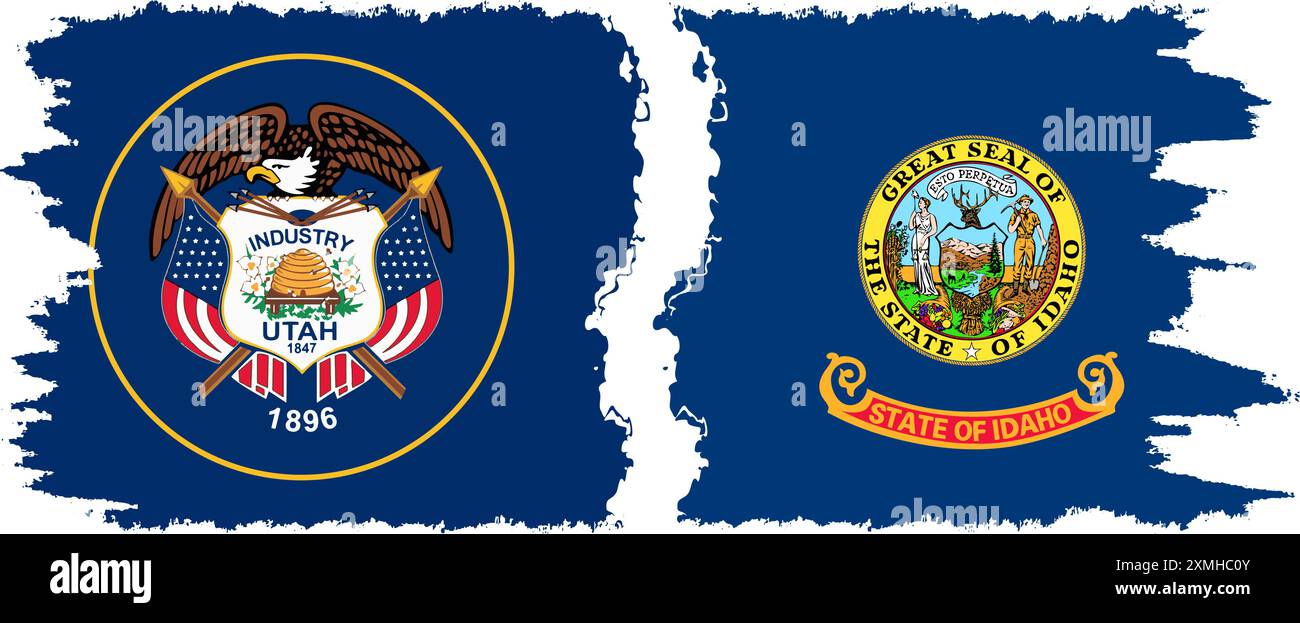 stati dell'Idaho e dello Utah: "Grunge brush flag connection, Vector" Illustrazione Vettoriale
