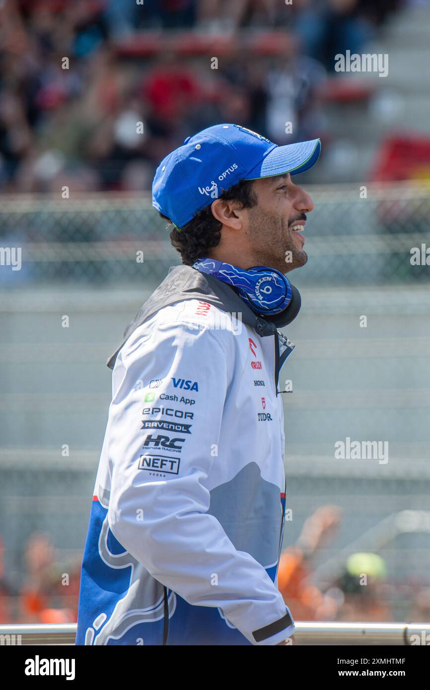 Spa, Belgio. 28 luglio 2024. Scuderia AlphaTauri pilota australiano Daniel Ricciardo nella foto davanti alla gara del Gran Premio di F1 del Belgio, a Spa-Francorchamps, domenica 28 luglio 2024. Il Gran Premio di Formula 1 di Spa-Francorchamps si svolge questo fine settimana, dal 25 al 28 luglio. BELGA FOTO JONAS ROOSENS credito: Belga News Agency/Alamy Live News Foto Stock