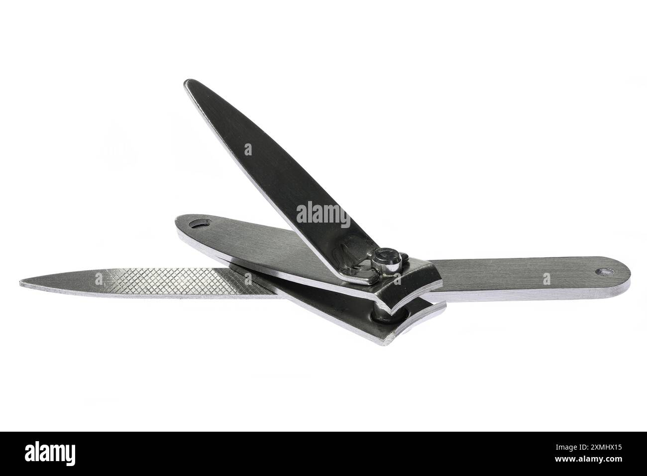 tagliaunghie e lima per unghie isolate su sfondo bianco Foto Stock