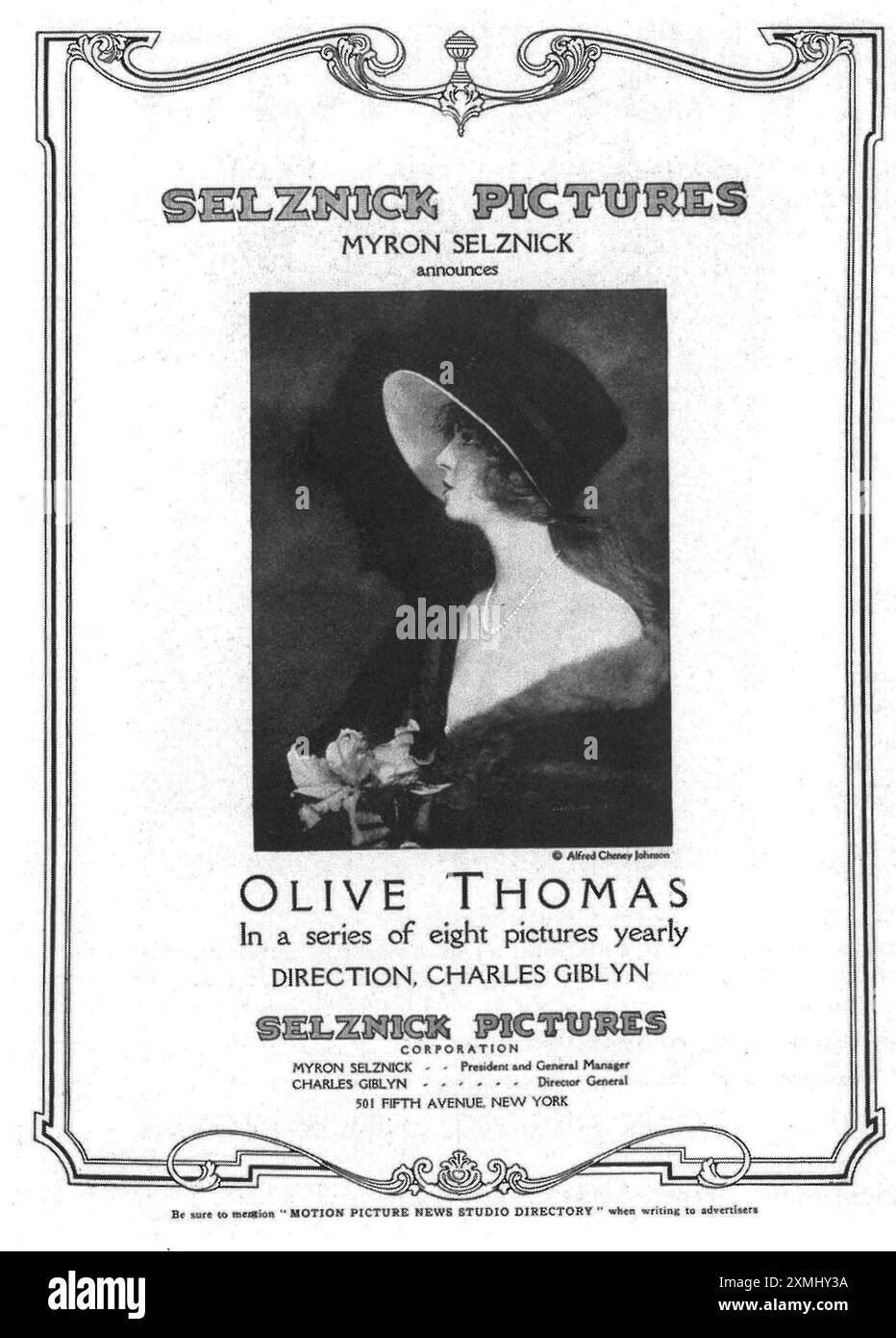 1919 annunci di immagini Selznick - Myron Selznick annuncia, regia Charles Gilbyn - Olive Thomas, attrice cinematografica americana - Foto Stock