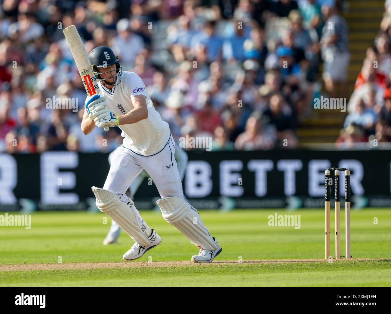 Zak Crawley batté per l'Inghilterra il primo giorno del terzo Rothesay test match tra Inghilterra e Indie occidentali. Foto Stock