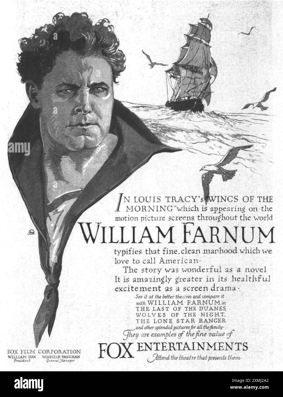 1919 pubblicità Fox Entertainment con William Farnum Foto Stock