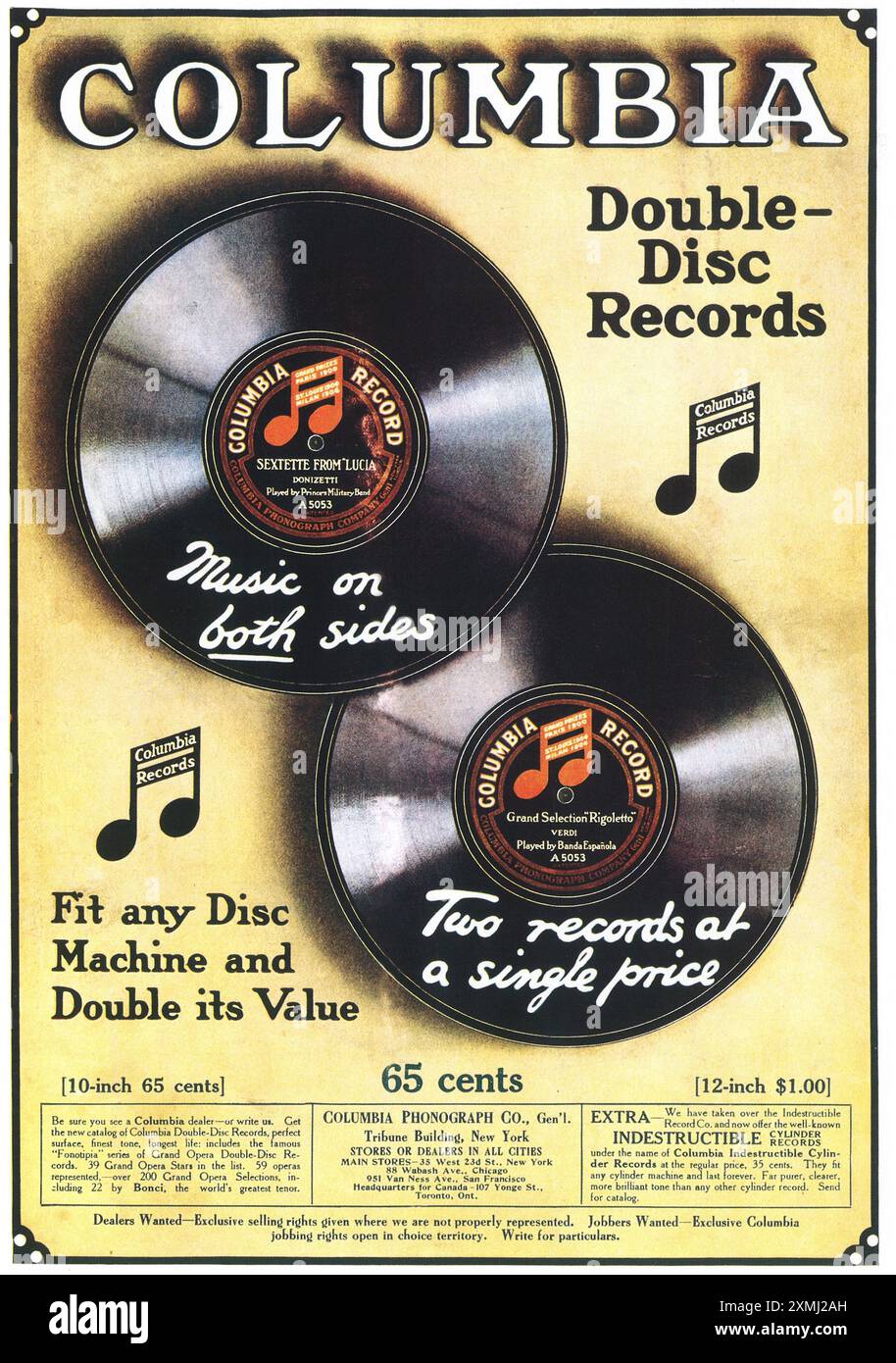 Annuncio Columbia Double Disc Records 1913 - musica su entrambi i lati! Foto Stock