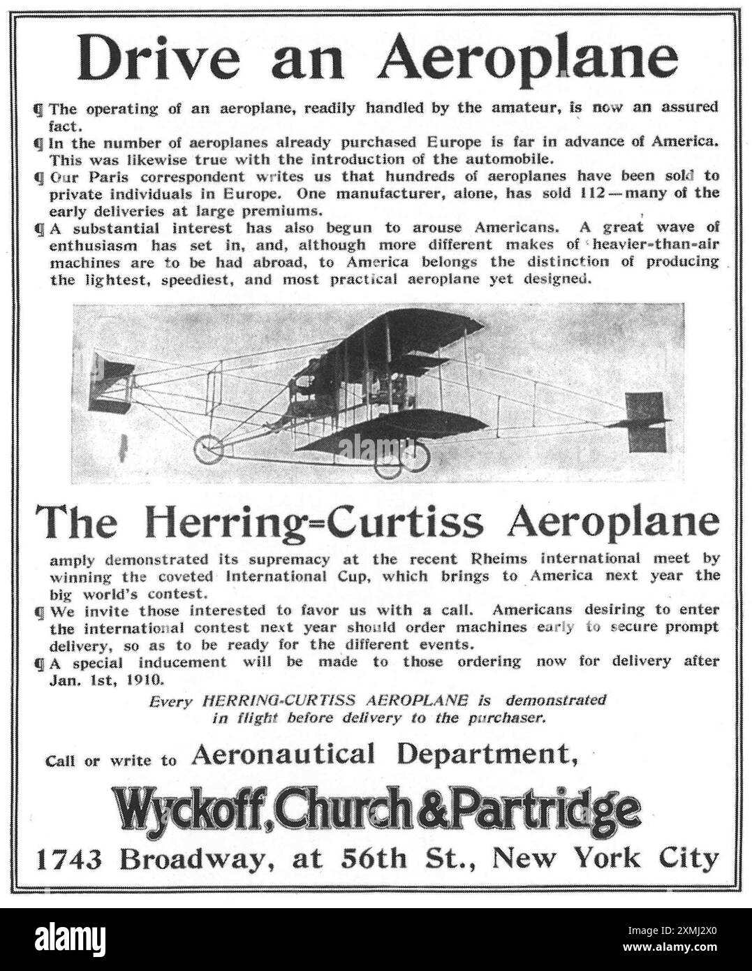 1909 ad. Aeroplani Herring-Curtiss Foto Stock