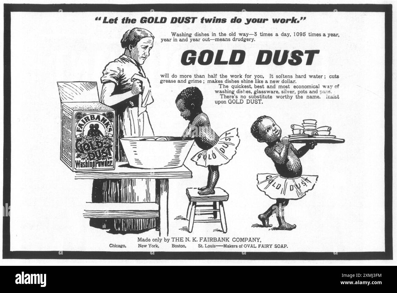 1902 annuncio Fairbank's Gold Dust Washing Powder Cleanser - Gold Dust Twins Foto Stock
