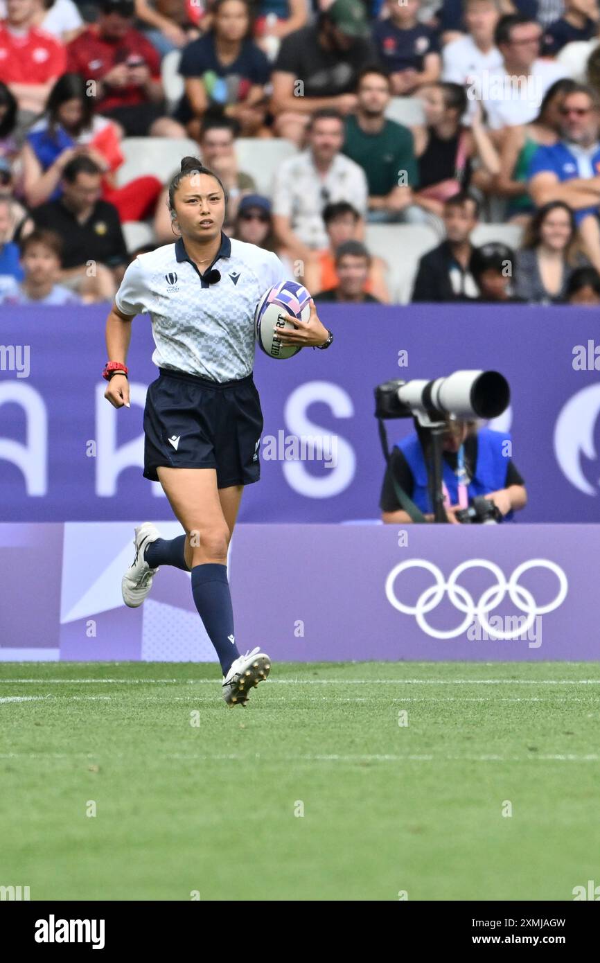 New Zeland vs Cina, arbitro KUWAI Ano (JPN), Rugby Sevens Women's Pool A allo Stade de France, durante i Giochi Olimpici di Parigi 2024, 28 luglio 2024, Parigi, Francia. Crediti: Enrico Calderoni/AFLO SPORT/Alamy Live News Foto Stock