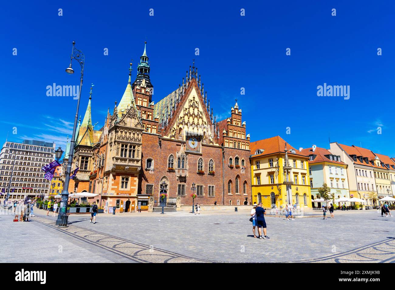 Esterno del vecchio municipio di Breslavia nella Piazza del mercato della città vecchia, Breslavia, Polonia Foto Stock