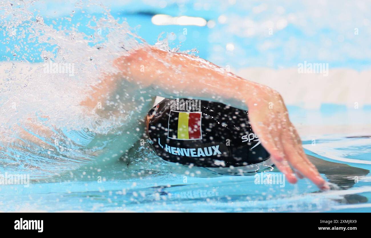 Parigi, Francia. 28 luglio 2024. Il nuotatore belga Lucas Henveaux è stato raffigurato in azione durante le semifinali della gara di nuoto libera maschile di 200 m ai Giochi Olimpici di Parigi 2024, domenica 28 luglio 2024 a Parigi, Francia. I Giochi della XXXIII Olimpiade si svolgono a Parigi dal 26 luglio all'11 agosto. La delegazione belga conta 165 atleti in 21 sport. BELGA PHOTO BENOIT DOPPAGNE credito: Belga News Agency/Alamy Live News Foto Stock