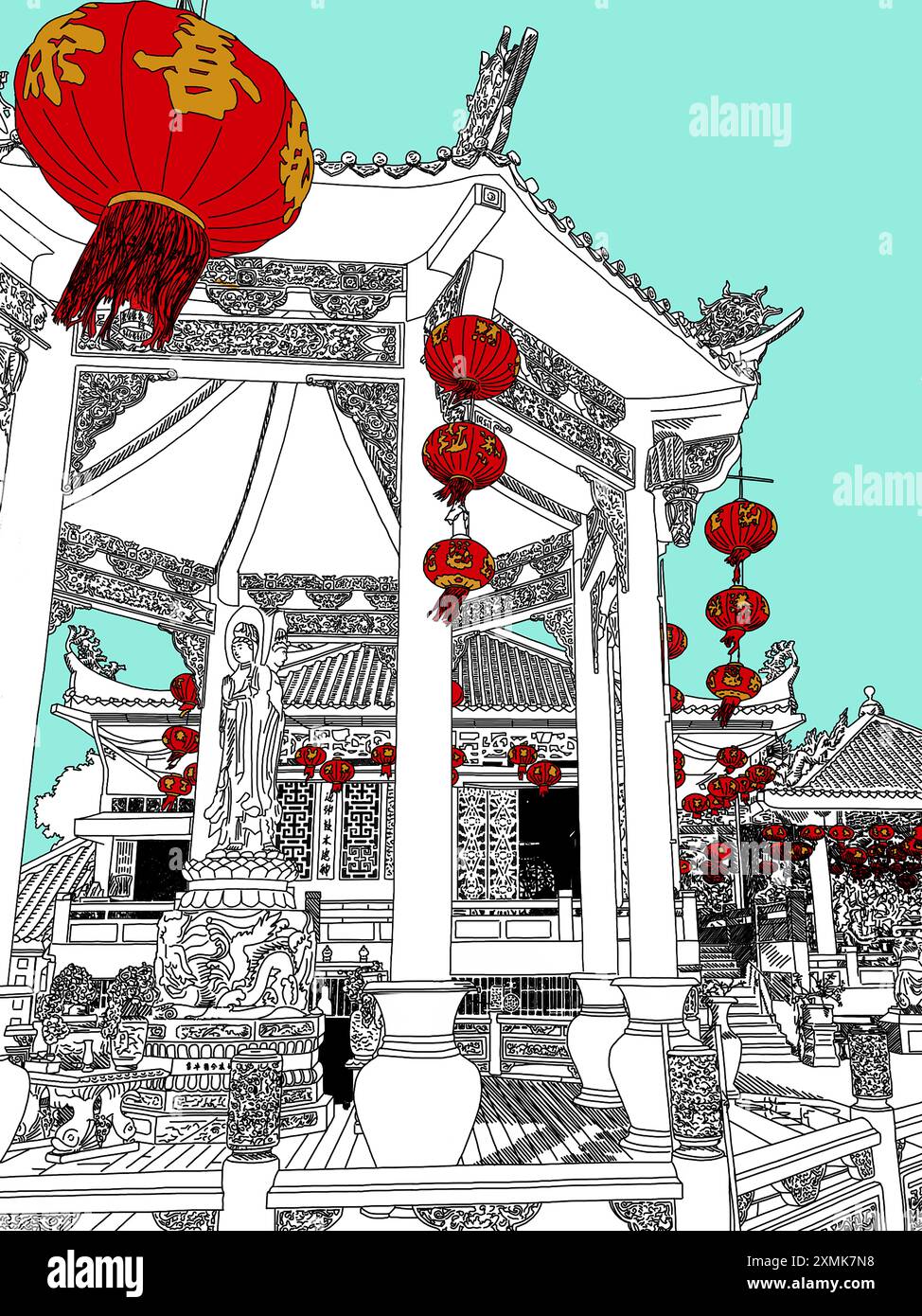 Un'illustrazione del Santuario cinese Kio Thian Keng nella città di Phuket, Thailandia Foto Stock