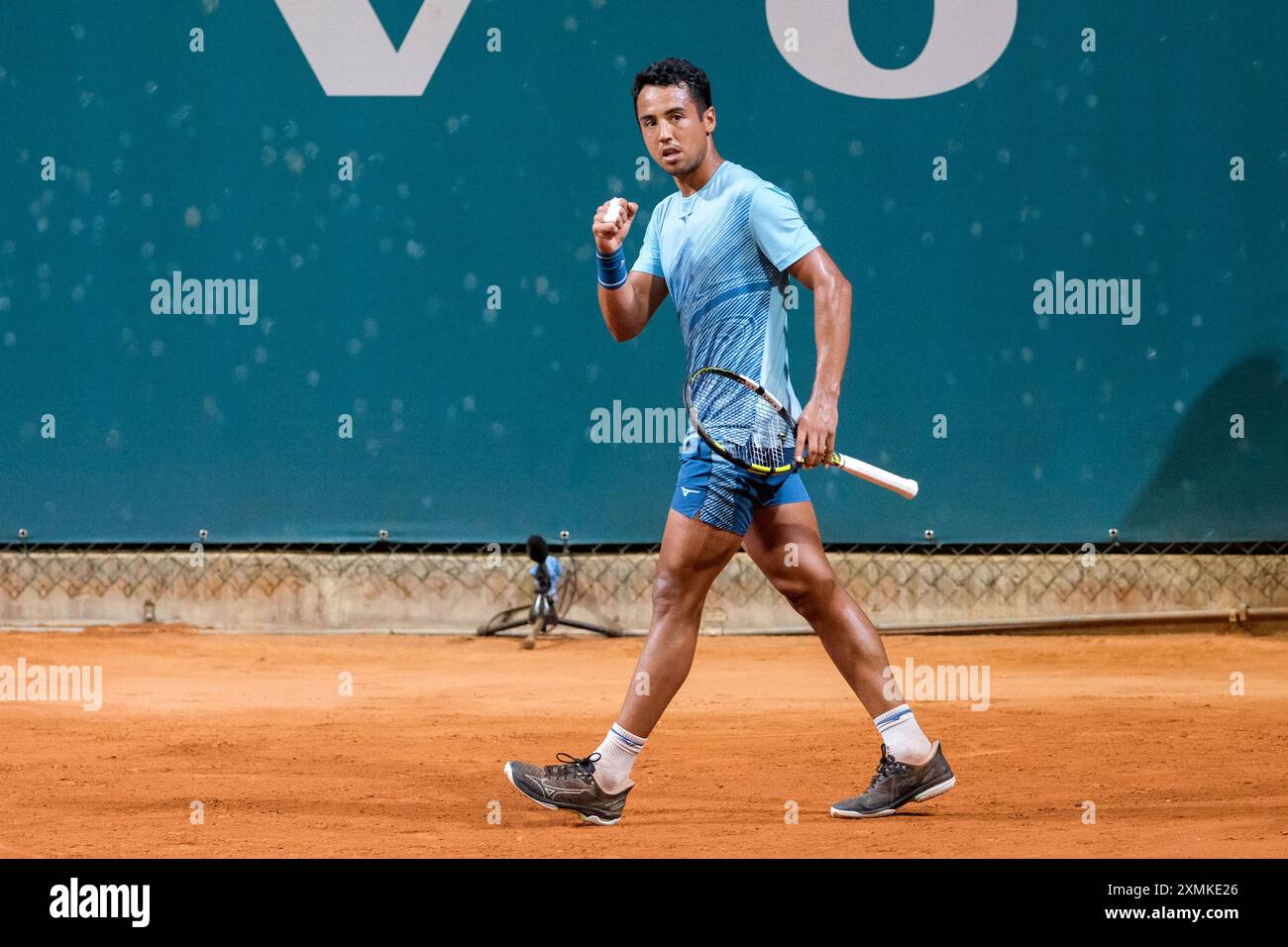 Hugo Dellien boliviano festeggia dopo aver segnato un punto durante gli internazionali di Verona - torneo di tennis ATP Challenger 100 presso lo Sports Club Verona Foto Stock