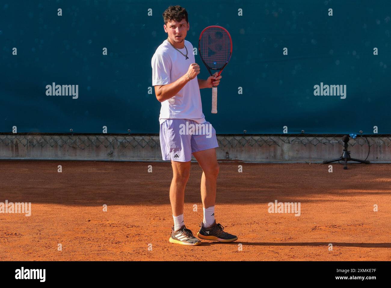Max Hans Rehberg dalla Germania festeggia dopo aver segnato un punto durante gli internazionali di Verona - ATP Challenger 100 torneo di tennis presso lo Sports Club V. Foto Stock
