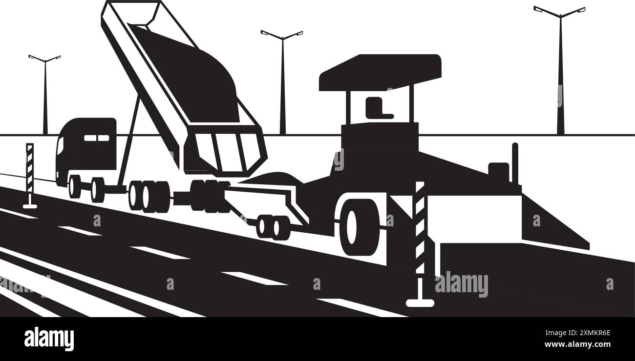 Posa di una pavimentazione asfaltata su un'autostrada - illustrazione vettoriale Illustrazione Vettoriale