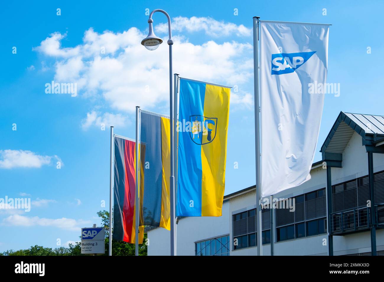 Software flag e tecnologia SAP se Company, espansione commerciale internazionale tedesca, gestione della catena di fornitura, funzionamento aziendale, pianificazione delle risorse, Foto Stock