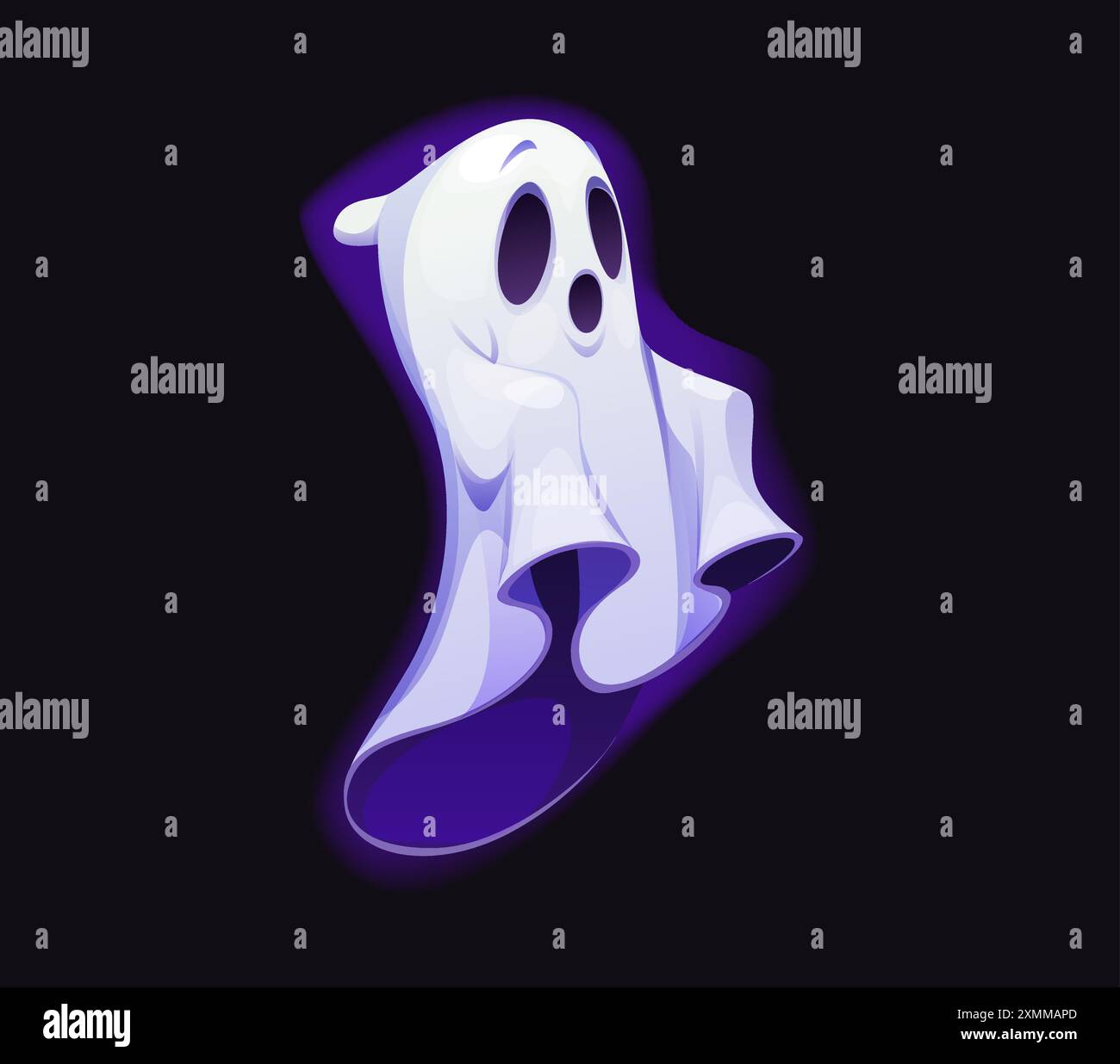 Personaggio fantasma di Halloween, personaggio spaventoso, mostro horror malvagio. Spettri vettoriali isolati, spettro bianco che galleggia con scavi facciali tristi Illustrazione Vettoriale