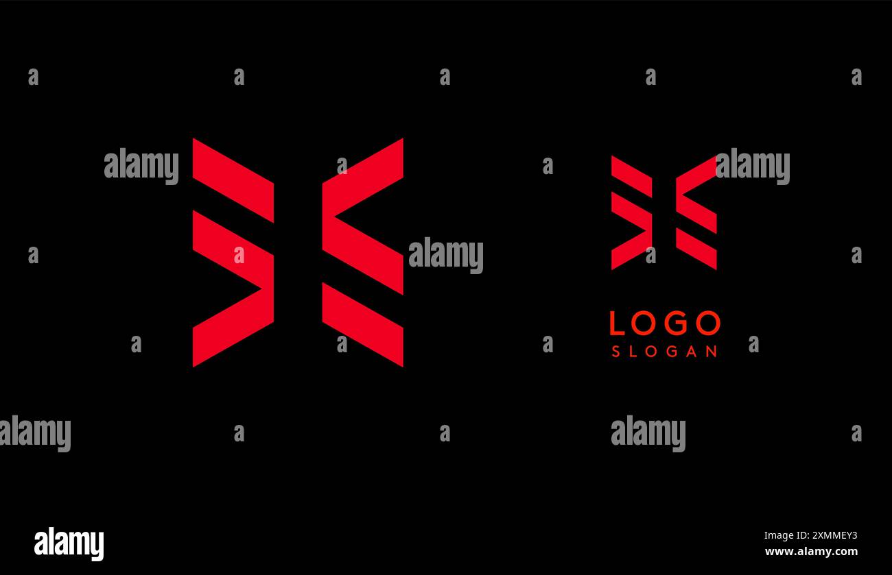 Lettera geometrica X astratta rossa con linee parallele. Design futuristico a righe per un'azienda innovativa e sportivo minimalista Illustrazione Vettoriale