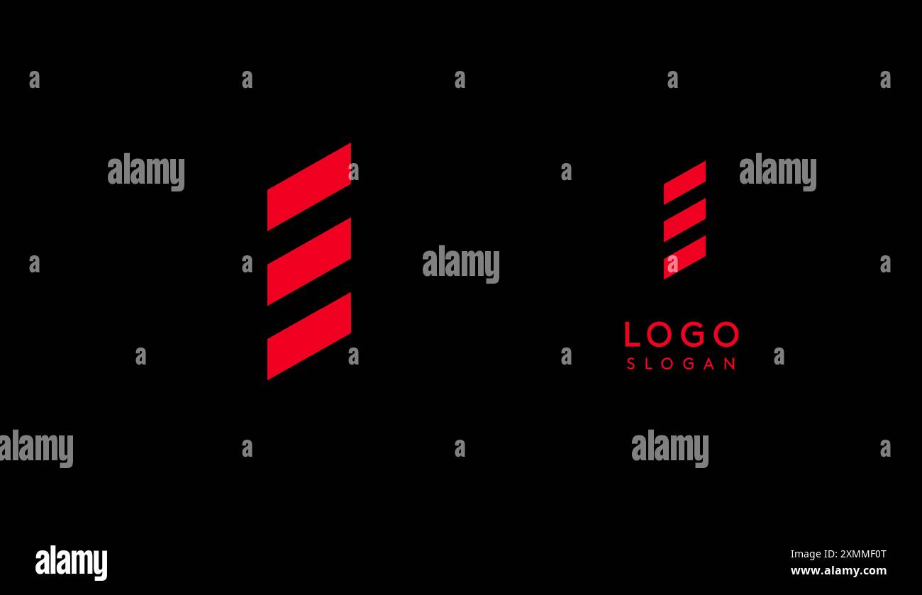 Lettera geometrica rossa astratta i con linee parallele. Design futuristico a righe per un'azienda innovativa e sportivo minimalista Illustrazione Vettoriale