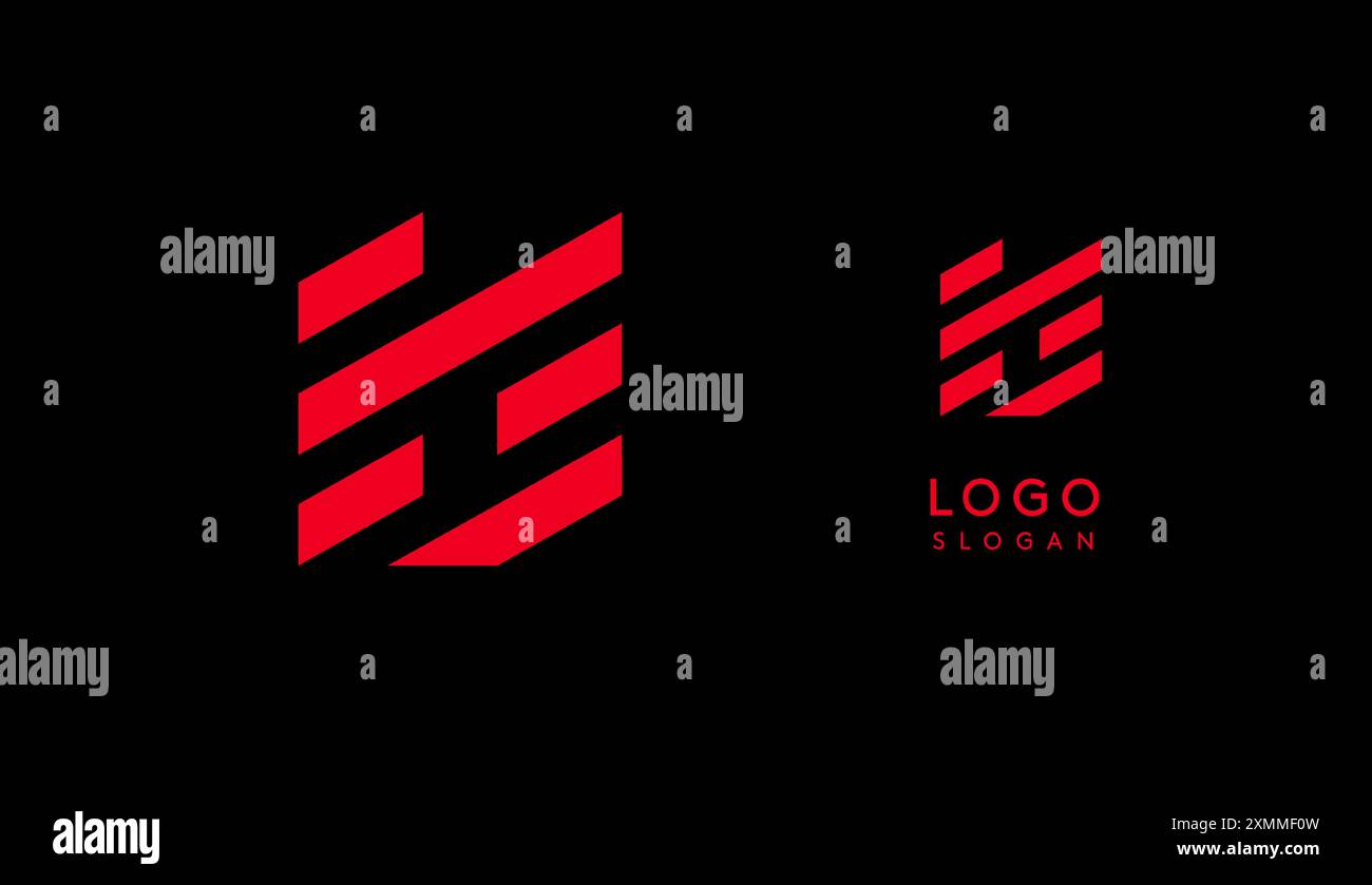 Lettera B geometrica rossa astratta con linee parallele. Design futuristico a righe per un'azienda innovativa e sportivo minimalista Illustrazione Vettoriale