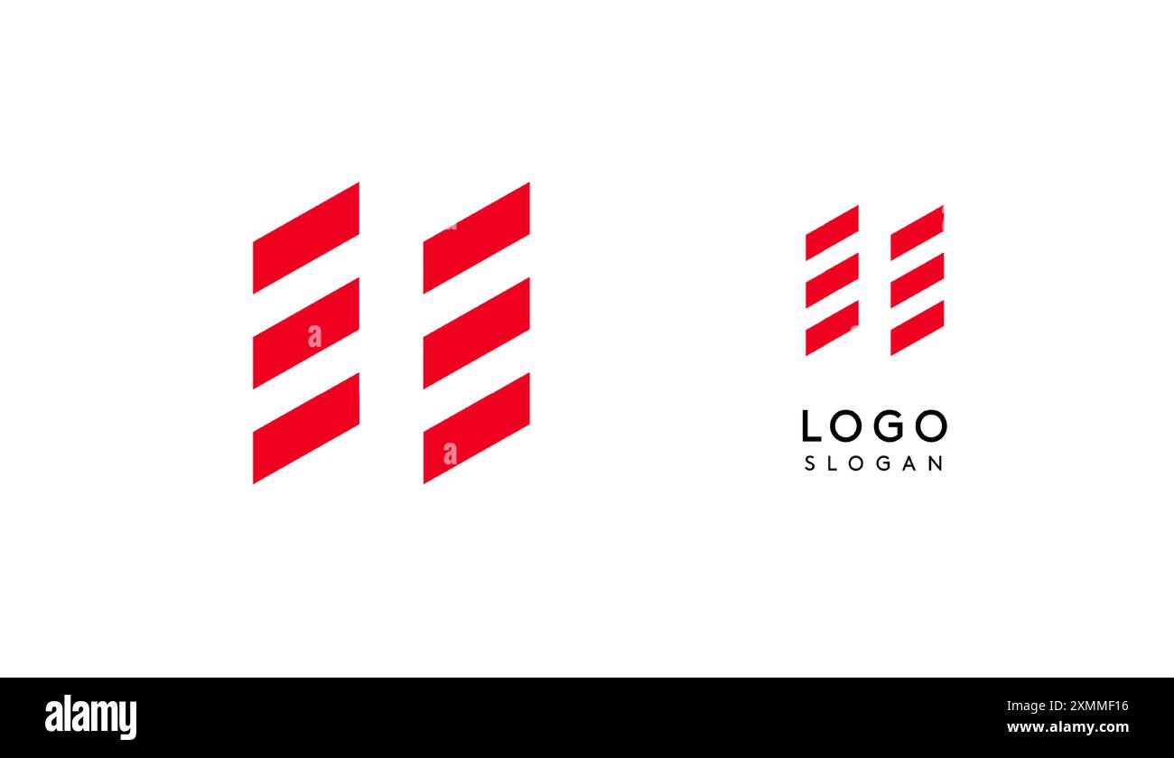 Lettera geometrica H astratta rossa con linee parallele. Design futuristico a righe per un'azienda innovativa e sportivo minimalista Illustrazione Vettoriale