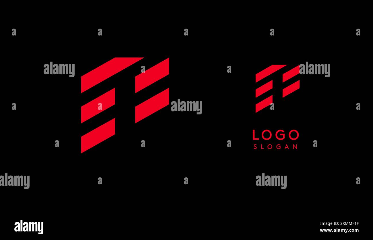 Lettera geometrica P astratta rossa con linee parallele. Design futuristico a righe per un'azienda innovativa e sportivo minimalista Illustrazione Vettoriale