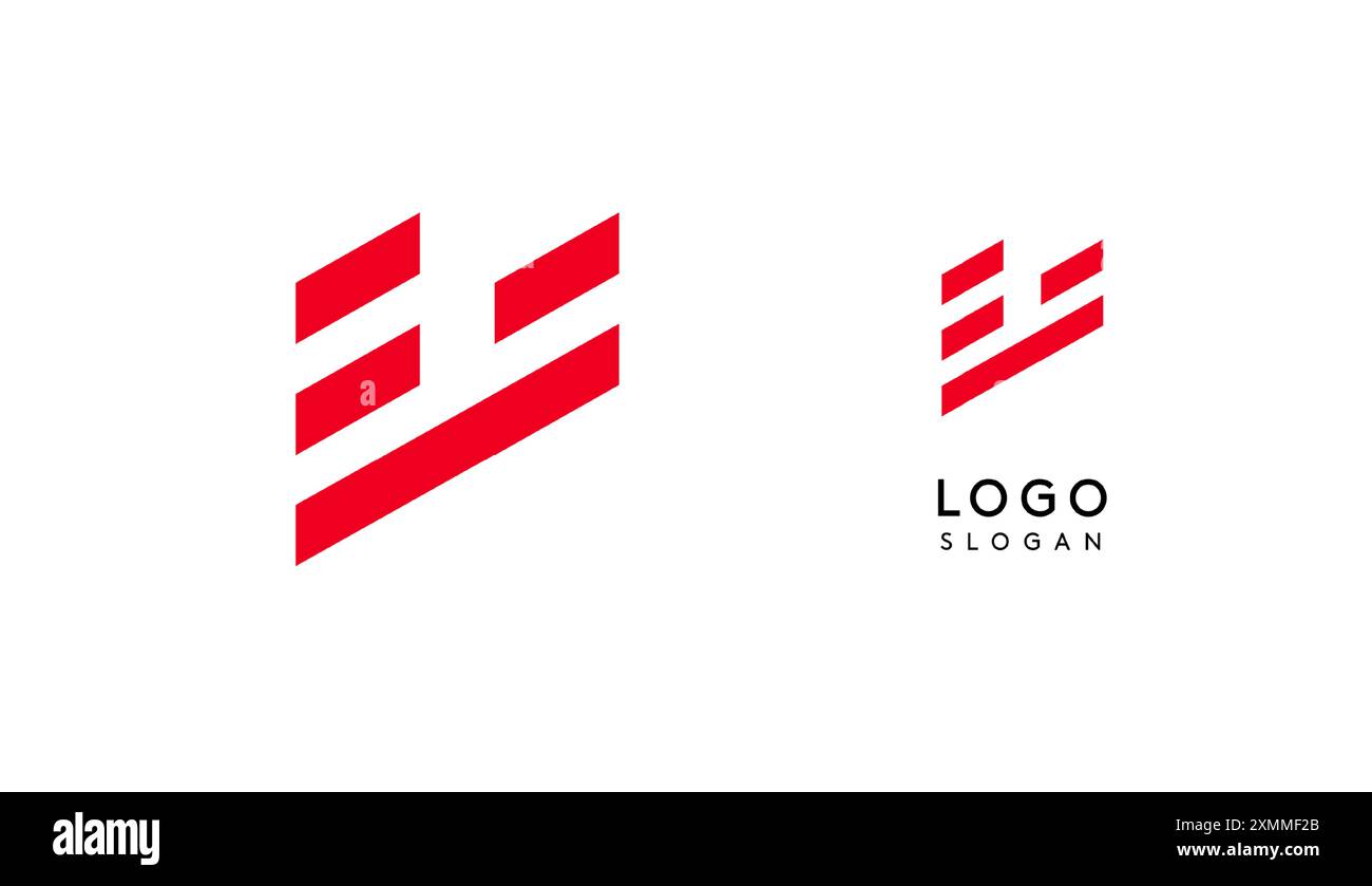 Lettera geometrica rossa astratta V con linee parallele. Design futuristico a righe per un'azienda innovativa e sportivo minimalista Illustrazione Vettoriale