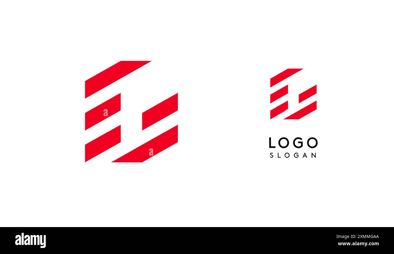 Lettera geometrica G astratta rossa con linee parallele. Design futuristico a righe per un'azienda innovativa e sportivo minimalista Illustrazione Vettoriale