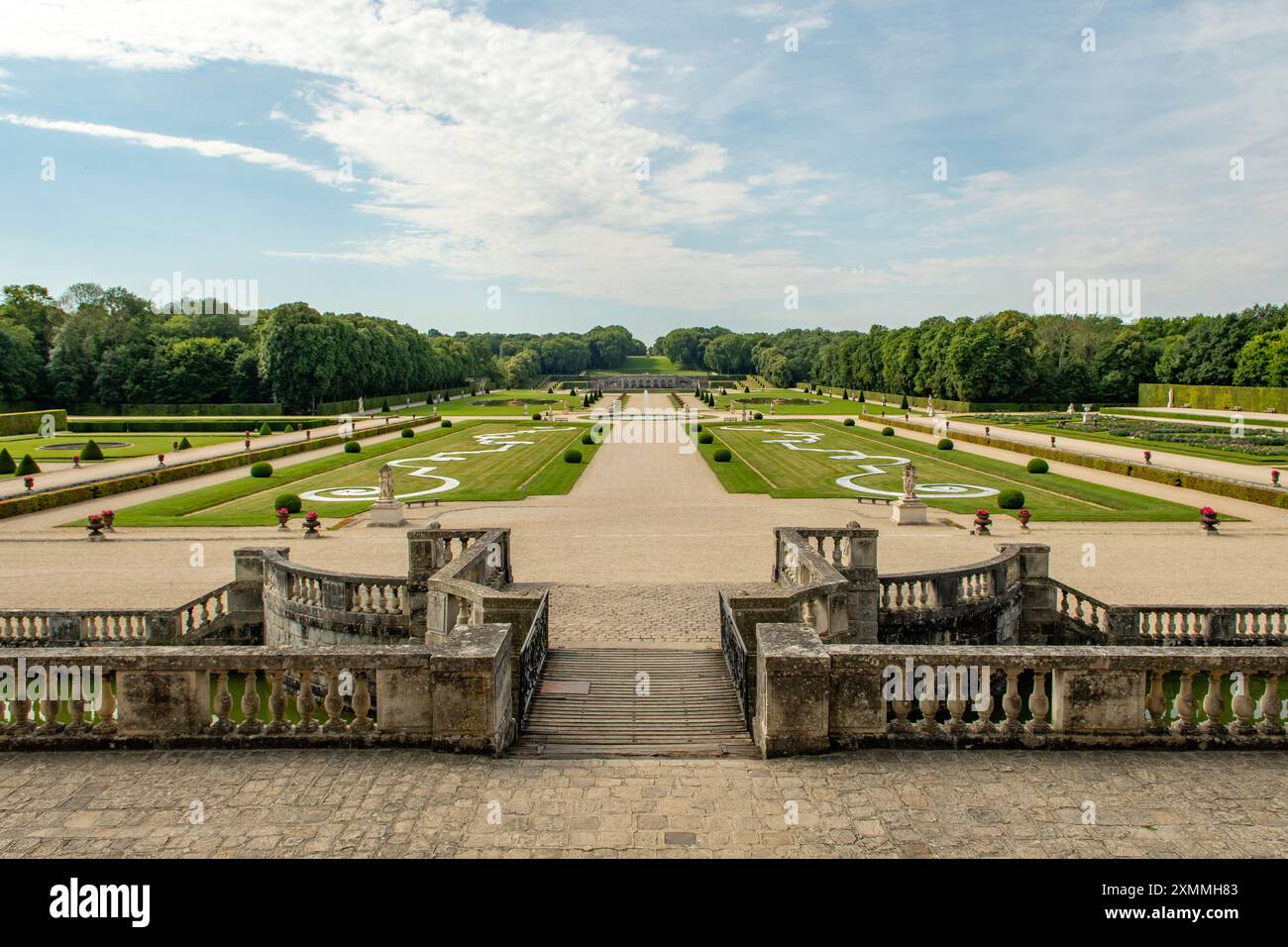 Giardini Parterre, Chateau Vaux le Vicomte, Maincy, Ile-de-France, Francia Foto Stock