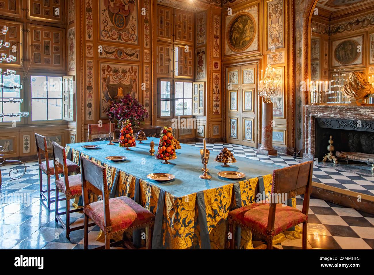 Sala da pranzo, Chateau Vaux le Vicomte, Maincy, Ile-de-France, Francia Foto Stock