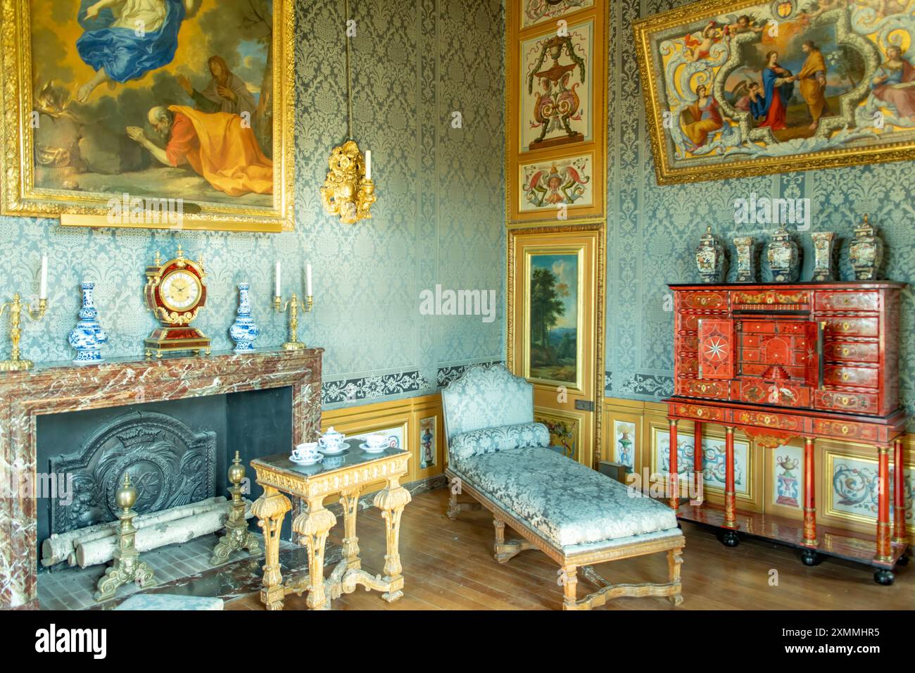 Blue Room, Chateau Vaux le Vicomte, Maincy, Ile-de-France, Francia Foto Stock