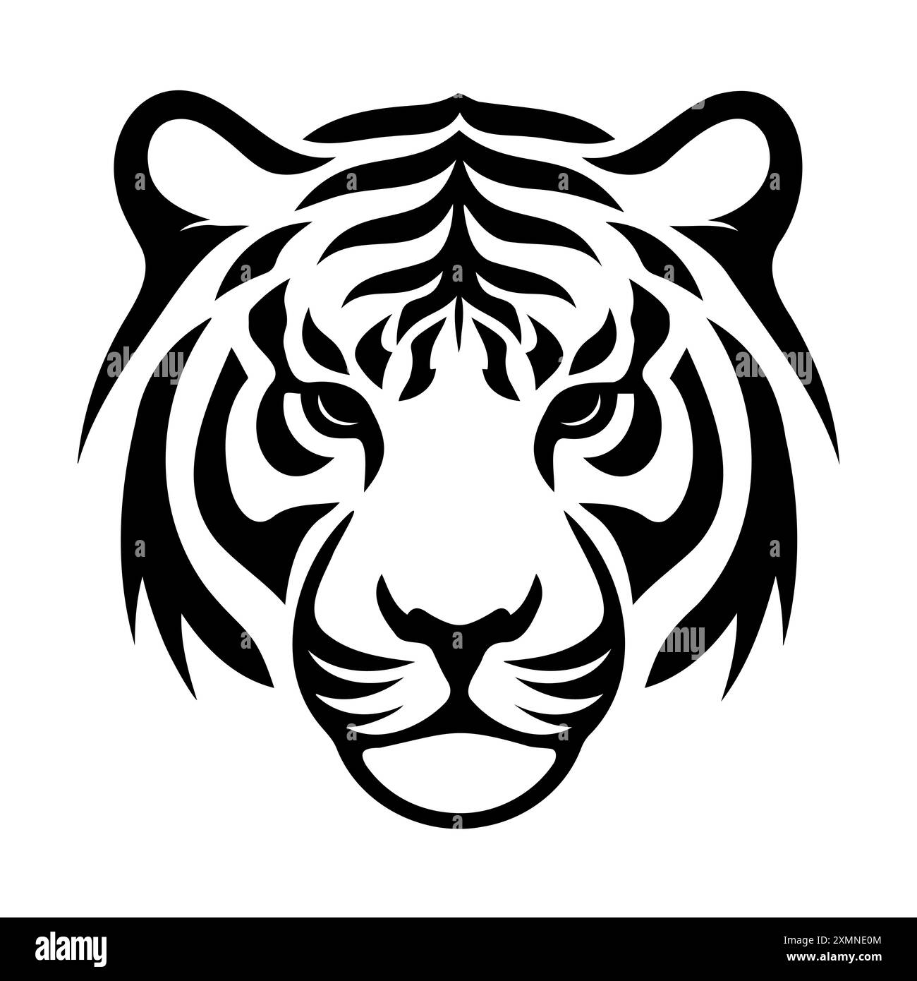 Feroce volto di tigre in un'illustrazione in bianco e nero Illustrazione Vettoriale
