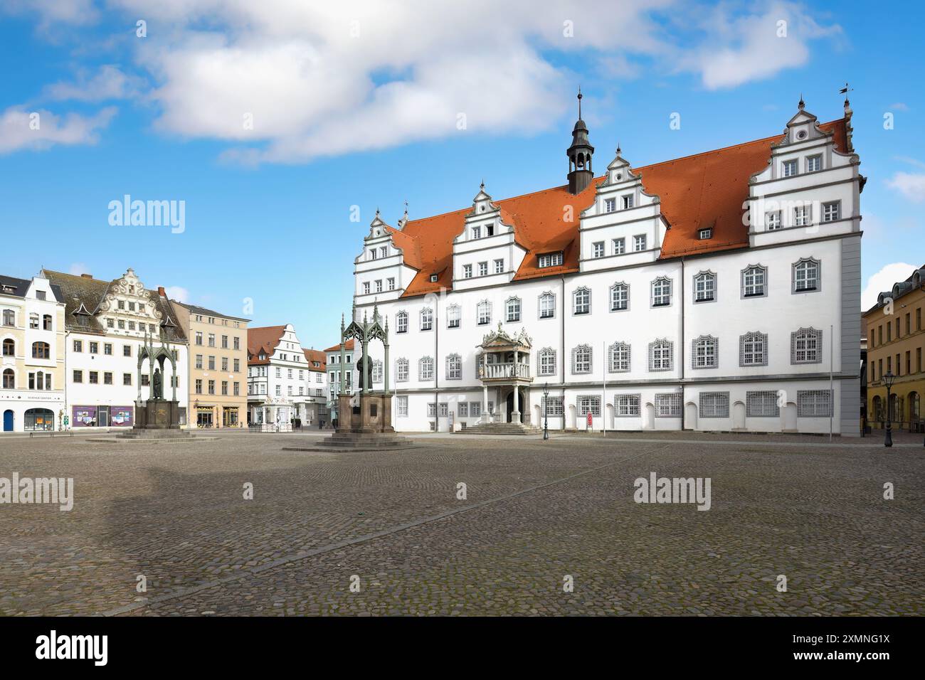 Vecchio municipio nella piazza del mercato, Lutero città Wittenberg, Sassonia Anhalt, Germania, Foto Stock