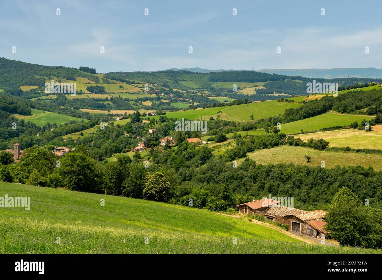 Vista del Parc Naturel Regional du Pilat, Loira, Francia Foto Stock