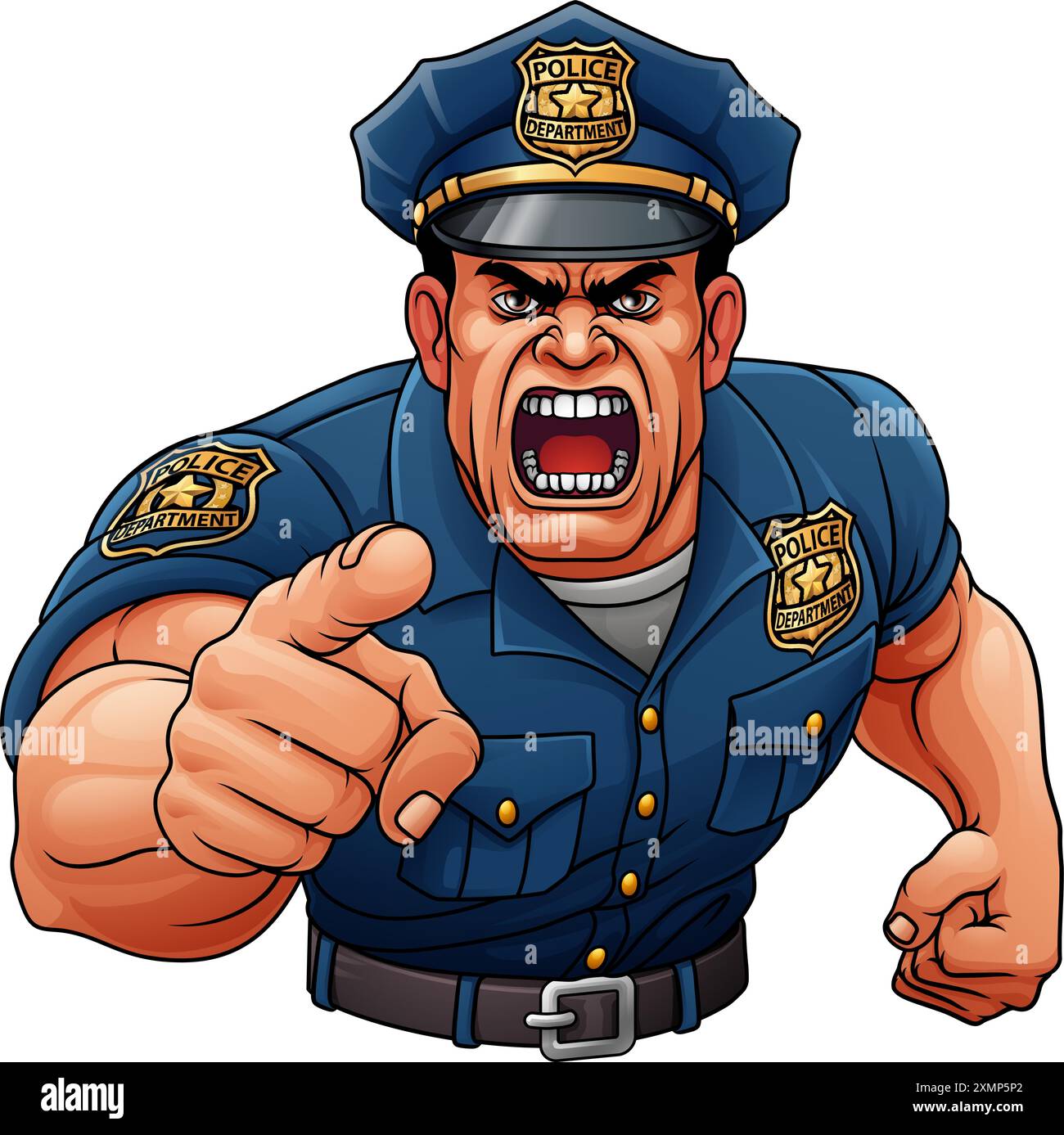 Poliziotto arrabbiato Police Man Cartoon Character Cop Illustrazione Vettoriale