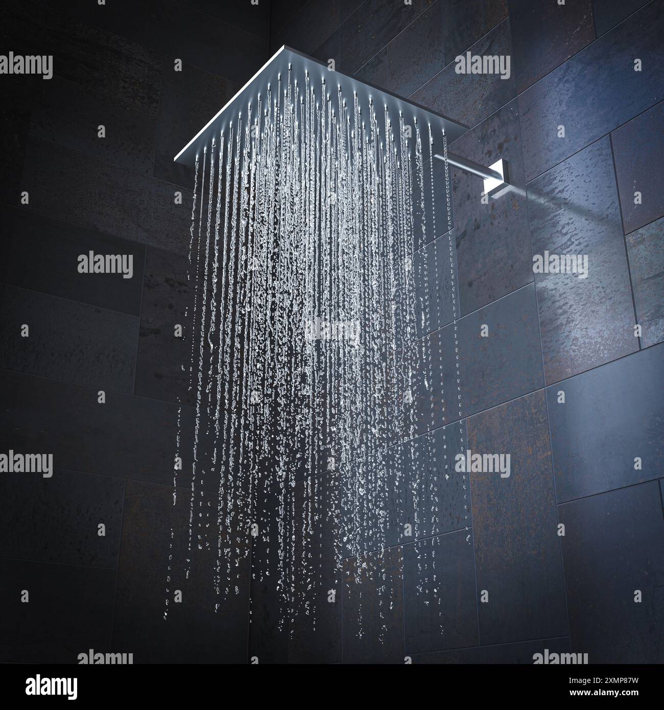 Bagno di lusso con soffione doccia moderno. rendering 3d. Foto Stock