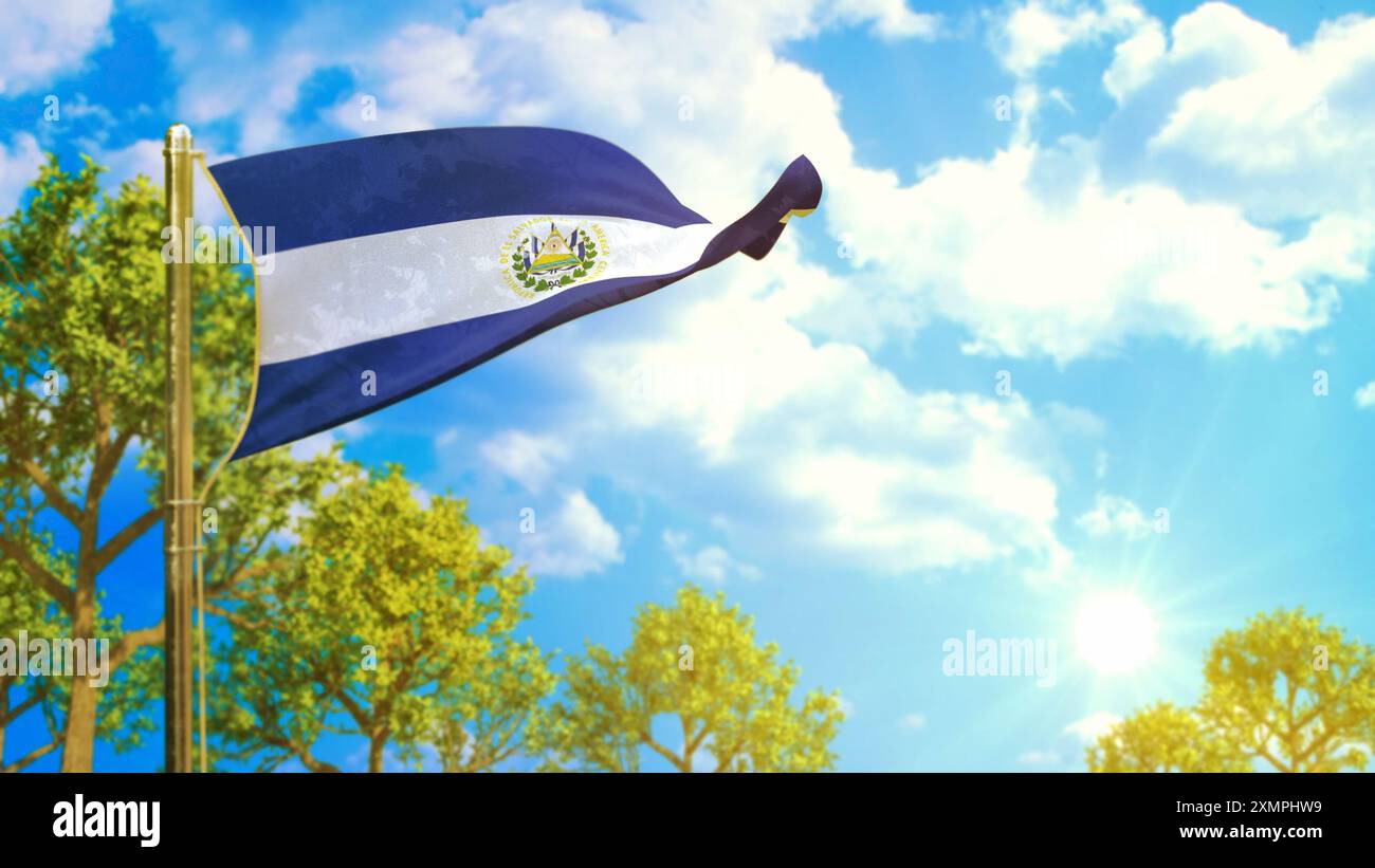Bandiera di El Salvador nelle giornate di sole, simbolo di temperatura comfort - illustrazione in 3D naturale Foto Stock