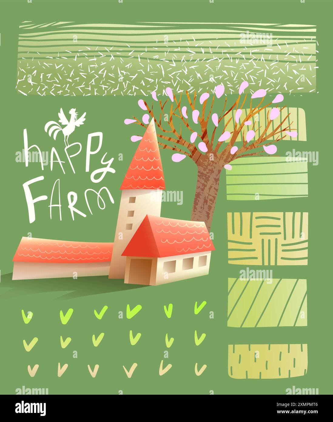 Abstract Happy Farm House Rustic Agriculture Flyer Illustrazione Vettoriale