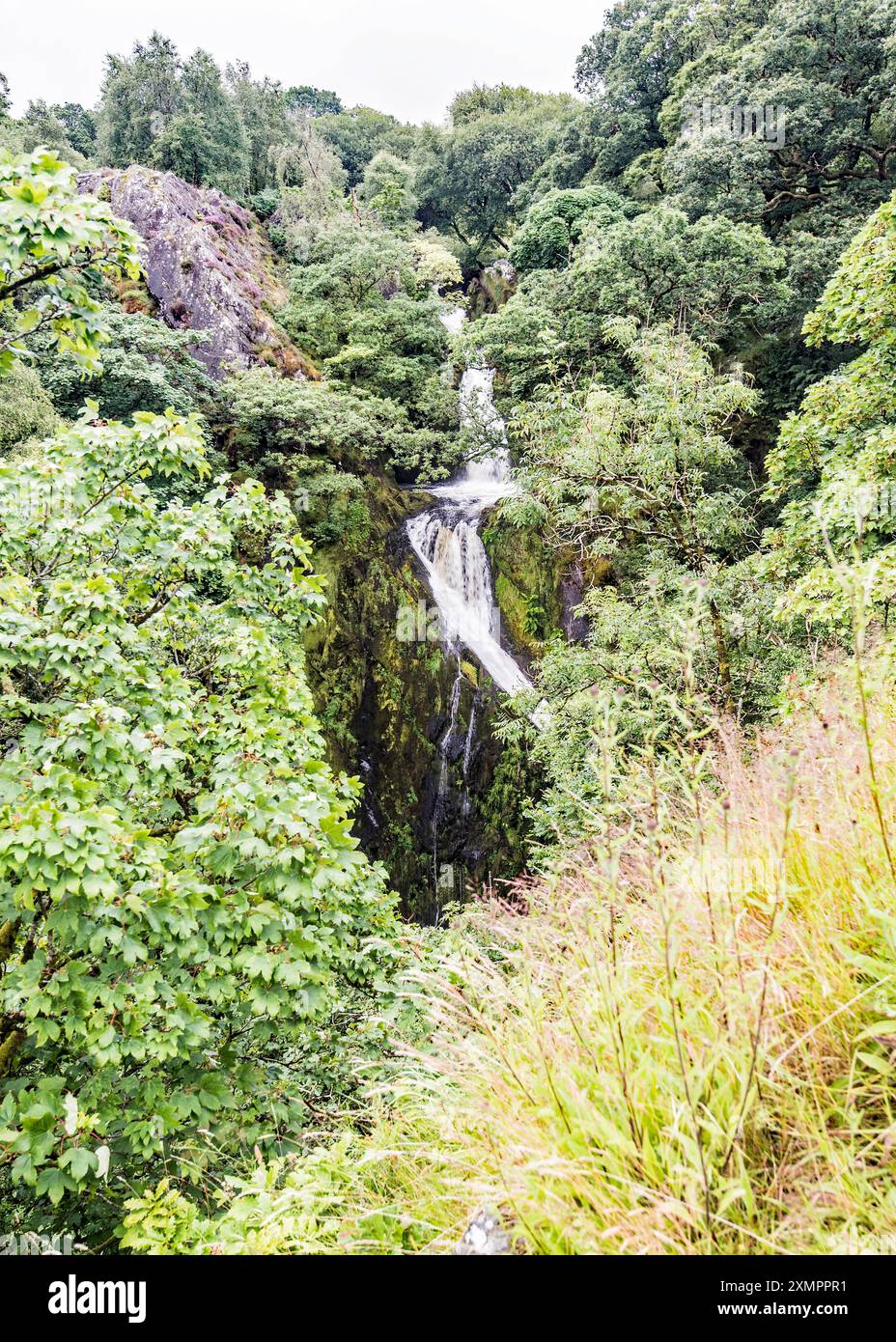 La cascata Ceunant Mawr in Snowdonia (Llanberis) si traduce in "la cascata del grande burrone" Foto Stock