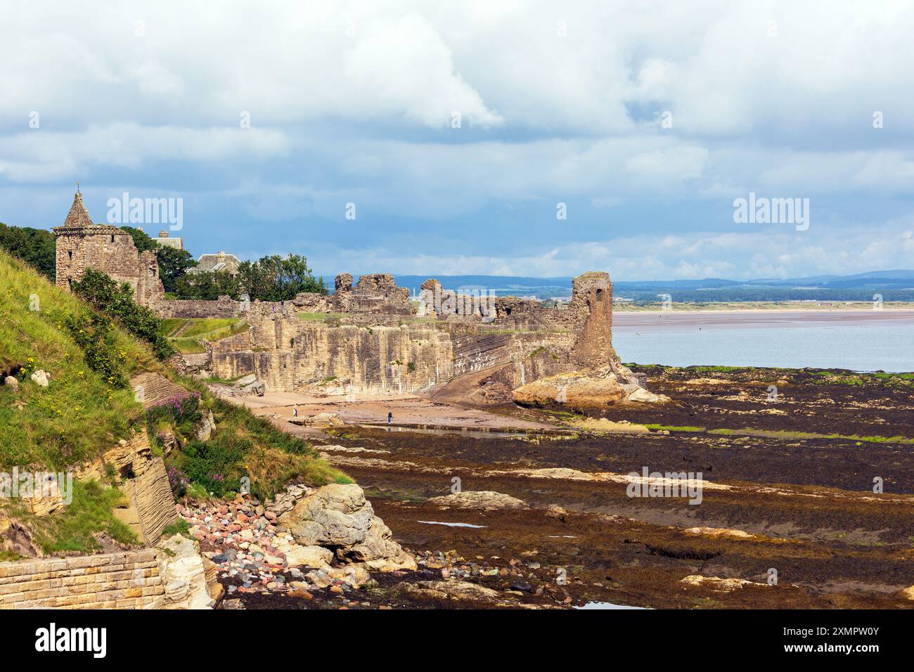 Il castello di St Andrews è una rovina situata nella costa del Royal Burgh di St Andrews a Fife, in Scozia. Il castello sorge su un promontorio roccioso Foto Stock Il castello di St Andrews è una rovina situata nella costa del Royal Burgh di St Andrews a Fife, in Scozia. Il castello sorge su un promontorio roccioso Foto Stock